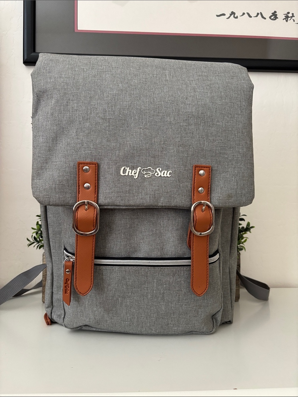 Gray Men's Chef Sac Backpack with Brown Trim